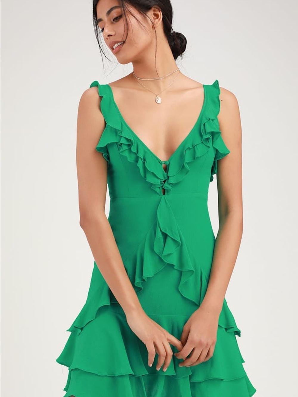 Lulu's Carmela Green Ruffled Mini Dress
